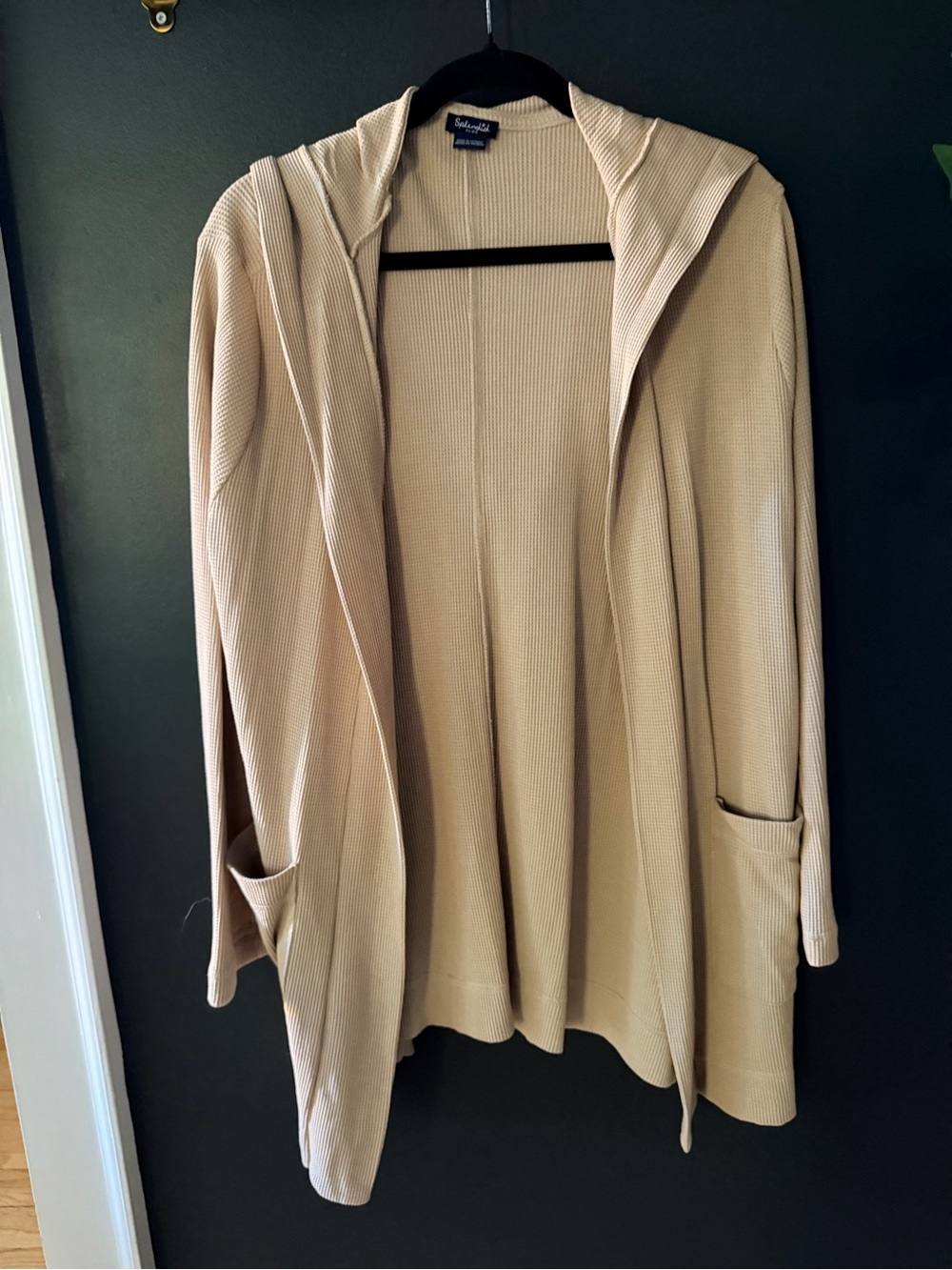 Splendid Cream Waffle-Knit Hooded Cardigan
